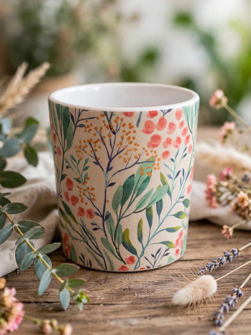 Floral Ceramic Planter Pot 4 in Botanical Print Cachepot Flower Plant Holder NEW